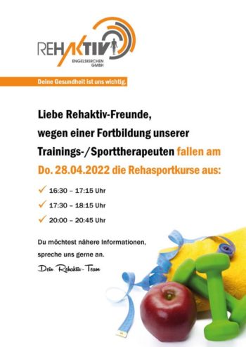 REHASPORTKURSE-AUSFALL AM 28.04.2022