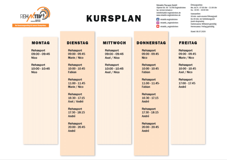 Kursplan Rehasport – Rehaktiv Engelskirchen